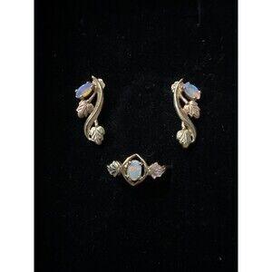 Vintage 10k Black Hills Gold Opal Ring & Earrings Sz 7